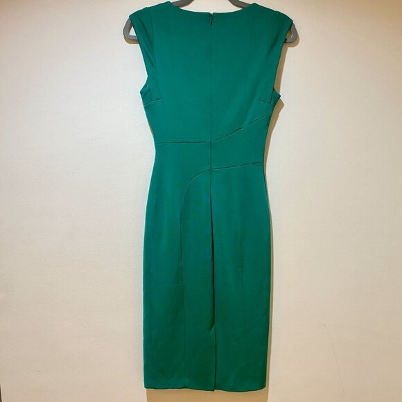 Karen Millen Elegant Bright Green V-Neck Structured Pencil Dress - Size 4 - Picture 7 of 16